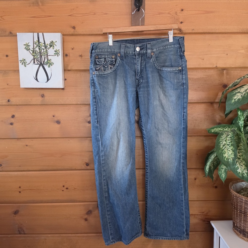 Vintage Y2K True Religion Bootcut Jeans USA Embroider Flap Stone Wash Urban 33